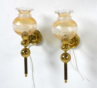 PAIR OF SWEDISH BRASS & GLASS WALL SCONCES C.1960S