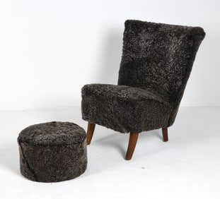 SCANDINAVIAN BOUCLE WOOL CHAIR & OTTOMAN C. 1960S