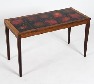OX ART STYLE ROSEWOOD & TILE SIDE TABLE