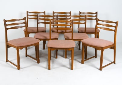 (8) DANISH OAK & WOOL DINING CHAIRS 1970S