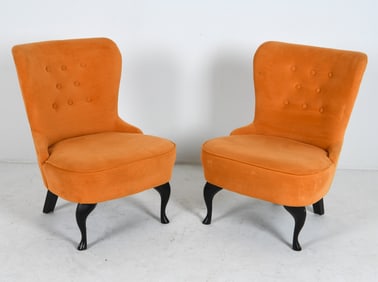 PAIR OF SCANDINAVIAN ORANGE VELOUR COCKTAIL CHAIRS