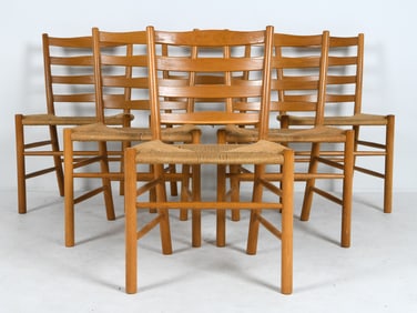 (6) KAARE KLINT OAK & PAPER CORD DINING CHAIRS