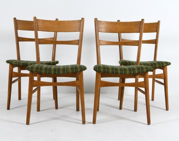 (4) DANISH OAK & WOOL DINING CHAIRS C. 1970S