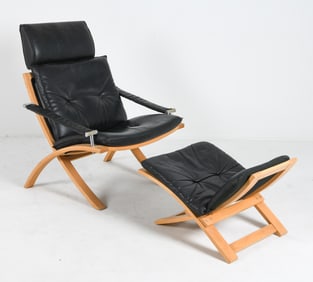 ROCHE BOBOIS NELO SWEDISH BEECH CHAIR & OTTOMAN