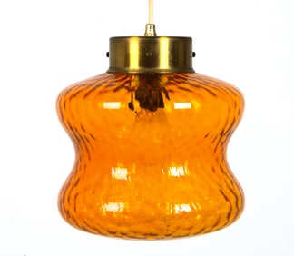 DANISH BRASS & AMBER GLASS PENDANT LIGHT C. 1970S