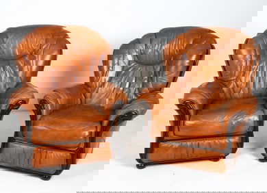 PAIR OF SCANDINAVIAN LEATHER & BEECH CLUB CHAIRS