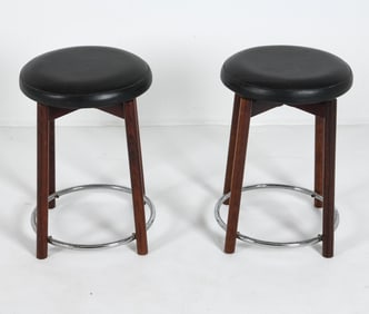 PAIR OF DANISH ROSEWOOD & LEATHER STOOLS C. 1970S