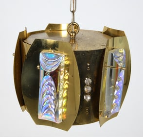 WERNER SCHOU STYLE BRASS & GLASS PENDANT LIGHT