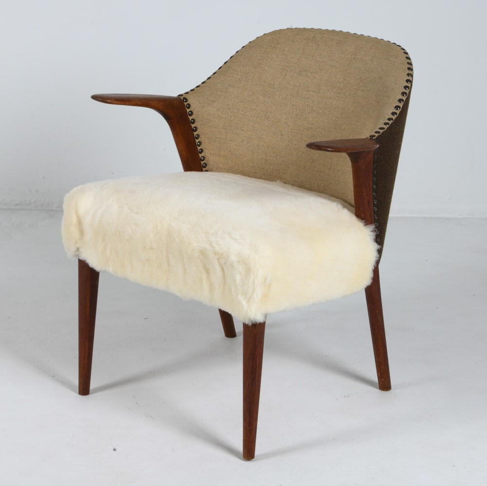 KNUD A. RISAGER HANSEN TEAK & LAMBSWOOL ARMCHAIR (1 of 14)