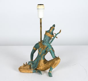 THAI MUSICIAN BRONZE TABLE LAMP 20TH C.