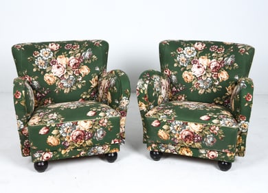 PAIR OF SWEDISH FLORAL LOUNGE CHAIRS C. 1950S