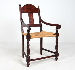 PROVINCIAL STYLE OAK & RUSH ARMCHAIR