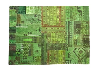 GREEN DYED PATCHWORK KILIM RUG C. 1970S