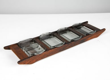 HOLMEGAARD ROSEWOOD & GLASS TRAY C. 1960S