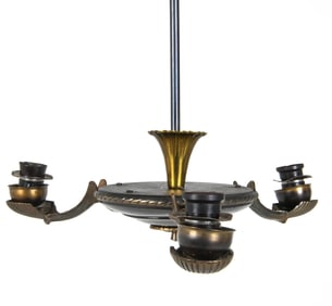 ART DECO SCANDINAVIAN BRASS CHANDELIER C. 1940S