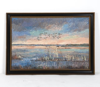 J. P. STARBERG (1854-1921) LANDSCAPE W/ DUCKS O/C