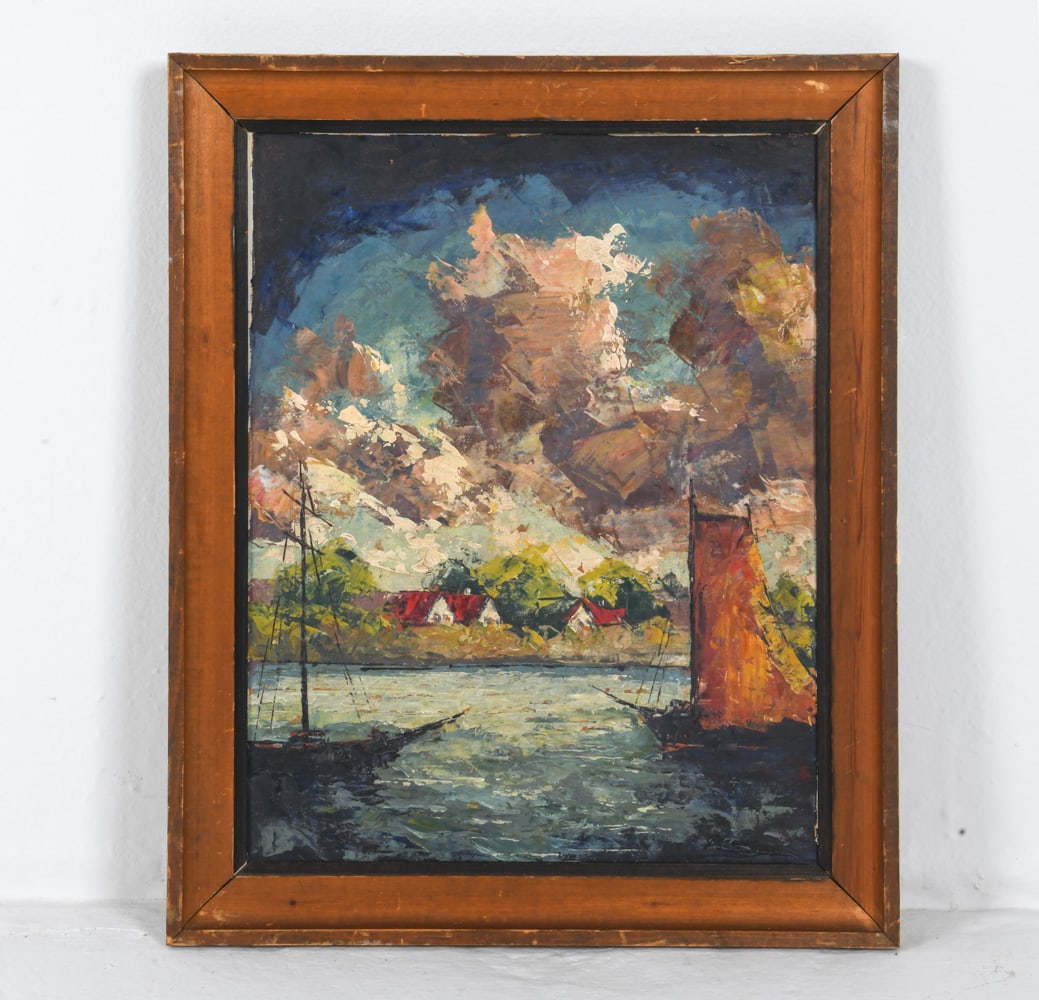 MID-CENTURY SCANDINAVIAN ABSTRACT SEASCAPE O/B (1 of 6)