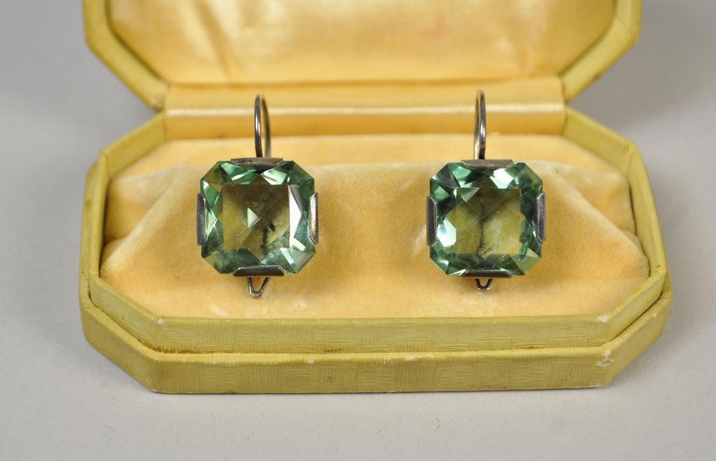 RUSSIAN SILVER EARINGS W/ COLORED STONES: C. 1920 -1930 Marked with C, hammer & sickle inside a star, 875