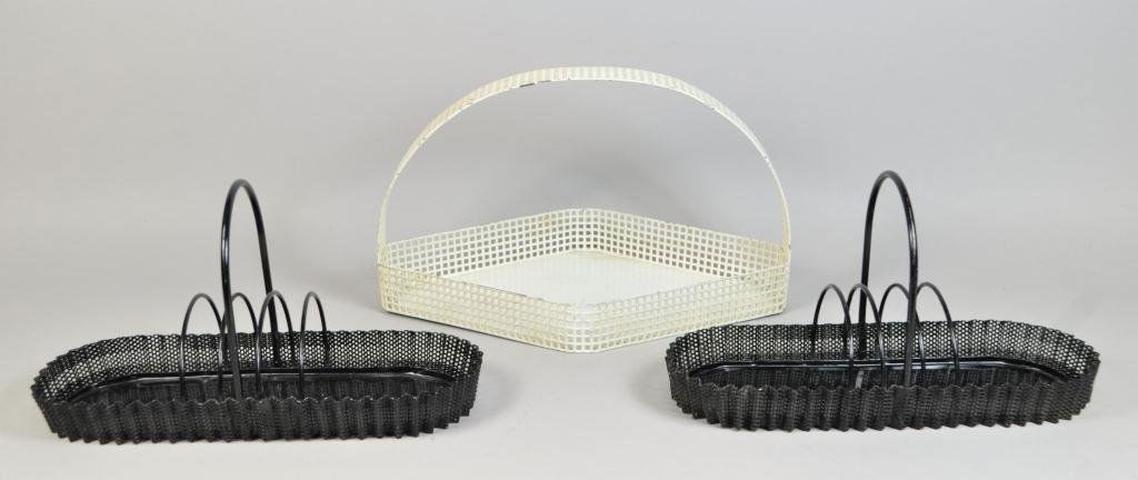 MATHIEU MATEGOT (HUNGARIAN/ FRENCH1910 - 2001): Three vintage tray baskets. Ca.1950 Dimensions: B- H 6" x W 4 .5 " x L11 " B- H 6" x W 4. 5" x L11" W-H 7.5" x W 12" x L 7.5 " Condition: very good