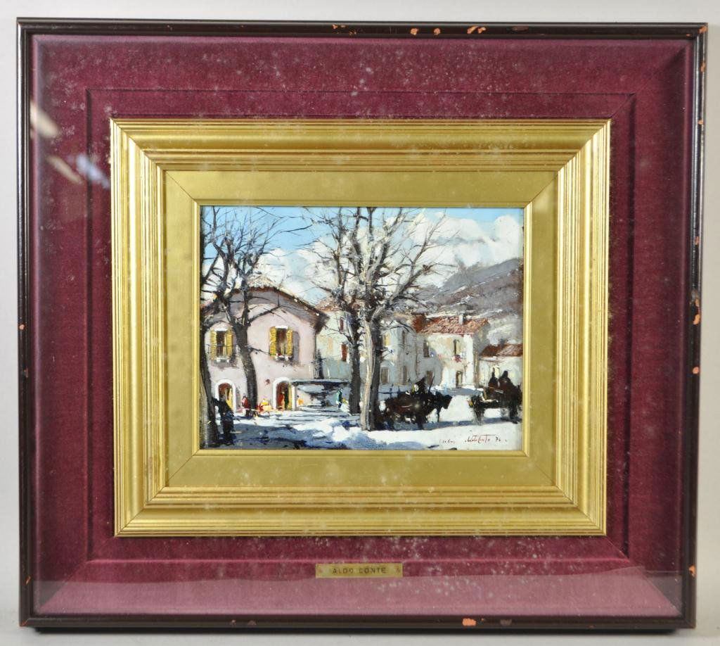 ALDO CONTE (1948-1982): Oil on board, Signed lower right ALDO CONTE, 1976 Dimensions: 7.5 x 10" framed 18" x 20.5" Provenance: From a private CT collection