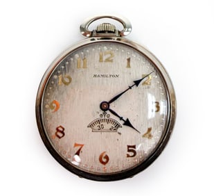HAMILTON OPEN FACE 14K WHITE GOLD POCKET WATCH