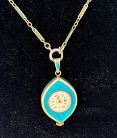 GOERING STERLING & ENAMEL PENDANT WATCH