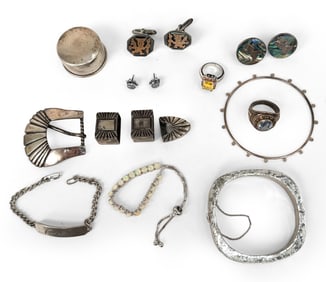 GROUPING OF STERLING SILVER JEWELRY ETC.