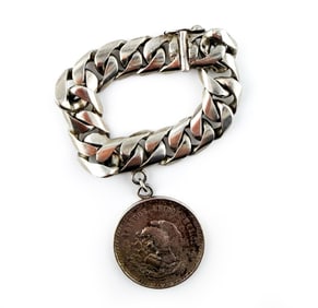 MEXICAN STERLING SILVER 5 PESO COIN BRACELET