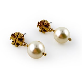 PAIR OF TORY BURCH MOONDANCE PEARL DROP EARRINGS