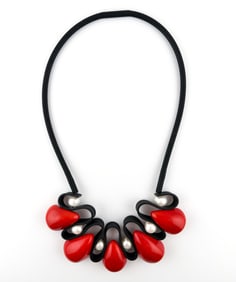 PEARL, CORAL & RUBBER BIB NECKLACE