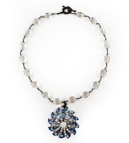 VINTAGE AUSTRIAN CRYSTAL BROOCH PENDANT NECKLACE