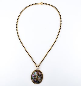 VINTAGE ABALONE SHELL PENDANT COSTUME NECKLACE