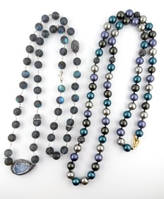 DRUZY QUARTZ & MARCASITE BEADED NECKLACES