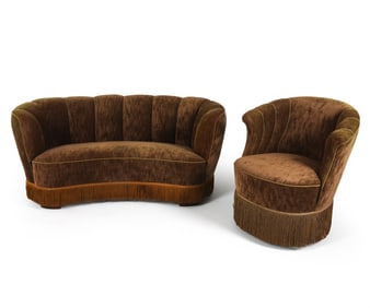 SCANDINAVIAN VELOUR BANANA SOFA & LOUNGE CHAIR