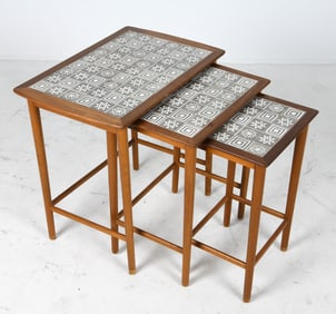 DANISH TEAK & TILE NESTING TABLES C. 1970S