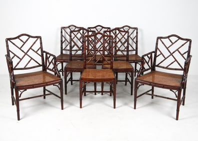 (8) CHINESE CHIPPENDALE STYLE CANED DINING CHAIRS