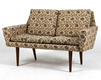 FRITZ HANSEN STYLE DANISH TEAK & WOOL SOFA 1960S