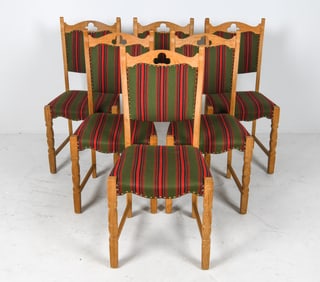 (6) STYLE OF HENNING KJAERNULF OAK DINING CHAIRS