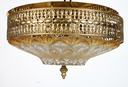 SCANDINAVIAN BRASS & CRYSTAL CEILING LIGHT C.1960S