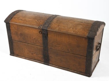 ANTIQUE NORWEGIAN OAK & IRON CHEST TRUNK 19TH C