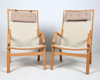 PAIR OF BENT OLSEN BEECH & WOOL ARMCHAIRS C. 1970S