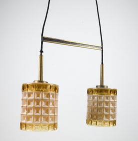 ORREFORS GLASS & BRASS PENDANT LIGHT 1960S