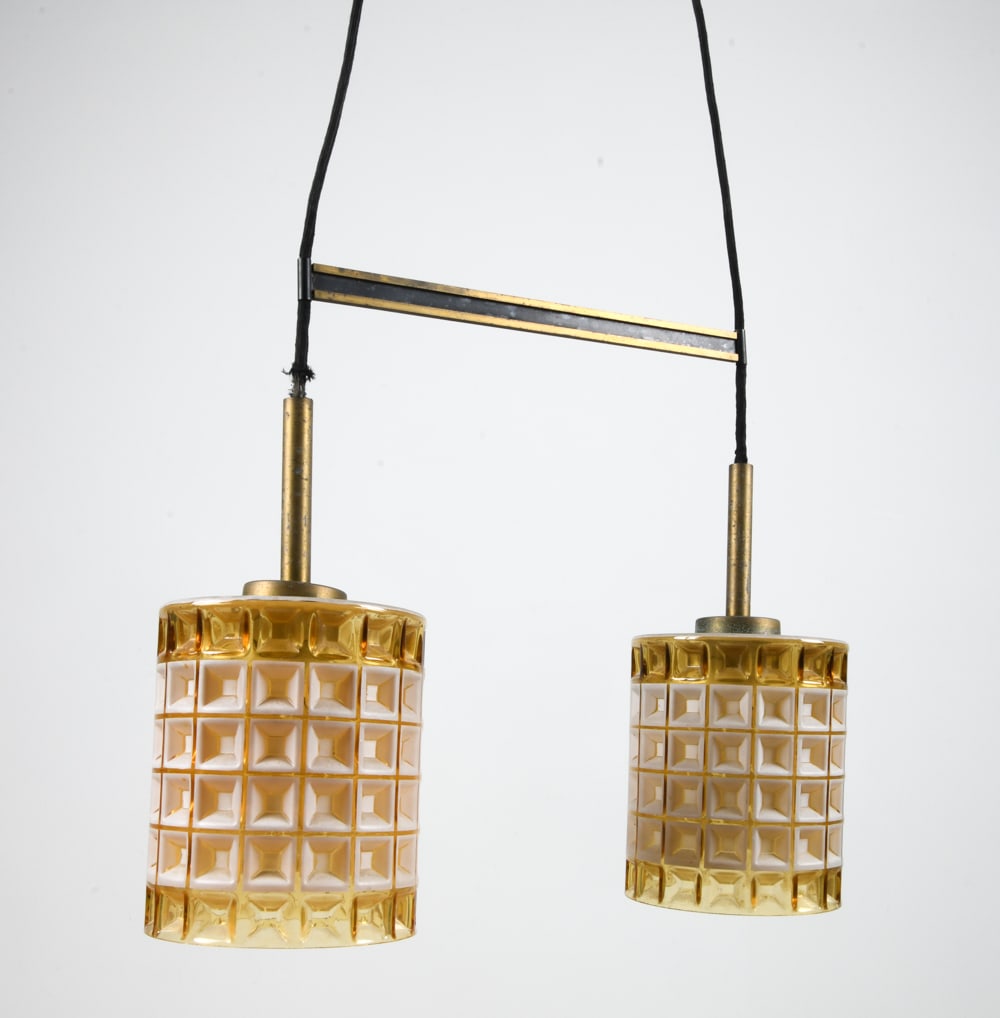 ORREFORS GLASS & BRASS PENDANT LIGHT 1960S (1 of 13)