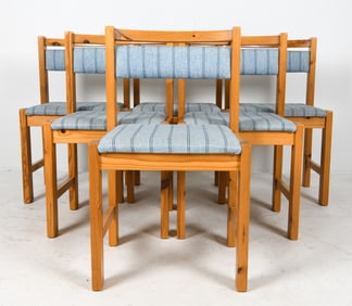 (6) STYLE OF THORSO PINE & WOOL DINING CHAIRS