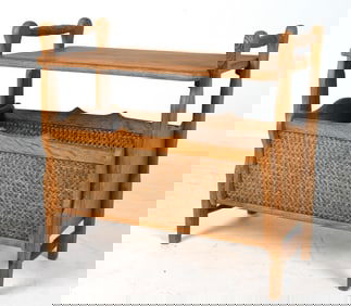 DANISH OAK & CANE SIDE TABLE C. 1970S