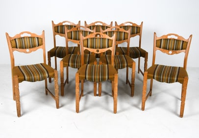 (8) STYLE OF HENNING KJAERNULF OAK DINING CHAIRS