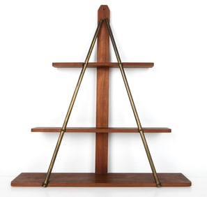 DANISH TEAK & BRASS WALL SHELF C. 1960S