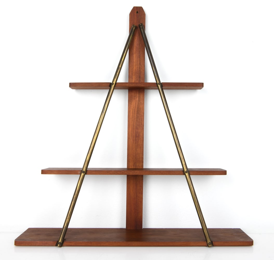 DANISH TEAK & BRASS WALL SHELF C. 1960S (1 of 14)