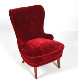 SWEDISH VELVET HIGH BACK EMMA CHAIR C. 1950S