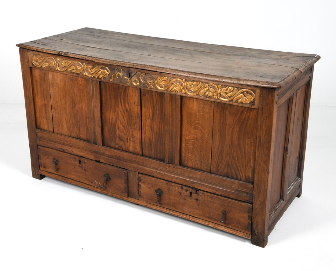 ANTIQUE JACOBEAN OAK CHEST WITH DRAWER 18TH C. (1 of 18)